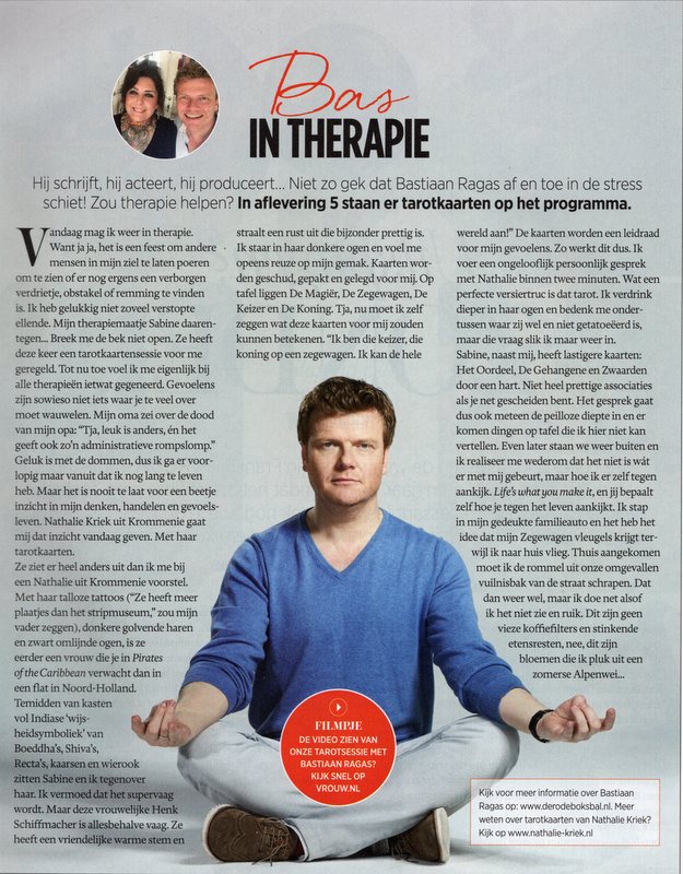 Bastiaan Ragas in therapie bas in therapie tarot column VROUW